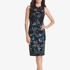 WHBM Embroidered Sheath Dress in Black Blue Silver Floral Size 8